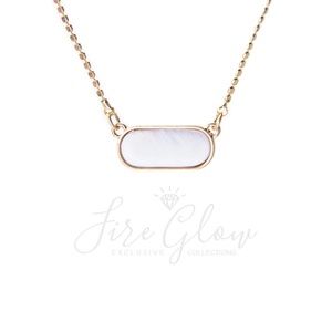 White Oval Pendant Necklace - Gold Tone